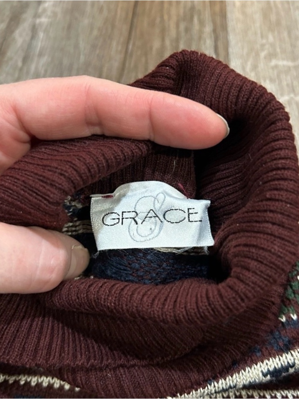 Fair Isle Turtleneck Sweater Maroon Burgundy Vintage Style Nordic Winter S/M - Picture 7 of 9